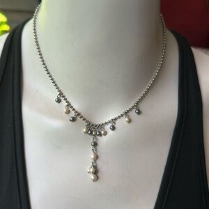 Simple Pearl bead dangle bead ball chain necklace